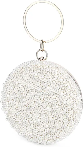 Vista 8 de UBORSE Bolsos de noche redondos de perlas para mujer con diamantes de imitación formales para boda bolso de embrague graduación cóctel fiesta bolsos