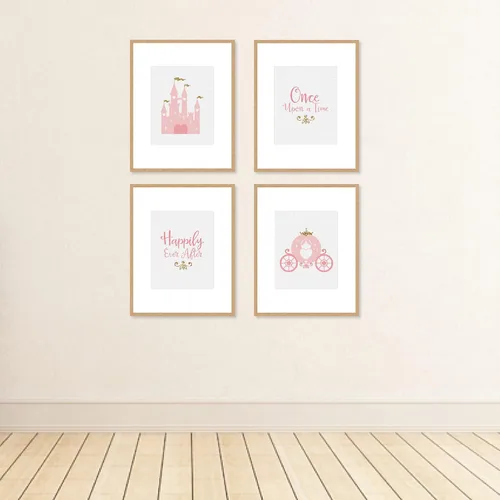 Vista 3 de Big Dot of Happiness Little Princess Crown - Arte de pared de papel de lino sin marco rosa y dorado para habitación de niños y habitación de niños