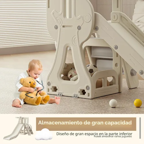 Vista 5 de Tobogán para niños pequeños, tobogán escalador con espacio de almacenamiento y escalones antideslizantes, juego para interiores y exteriores con aro