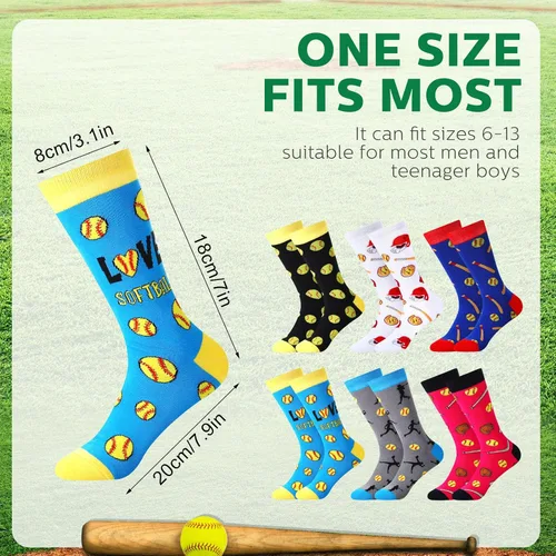 Vista 2 de 6 pares de calcetines divertidos de béisbol, fútbol, golf, voleibol, música, calcetines deportivos novedosos, regalos de cumpleaños