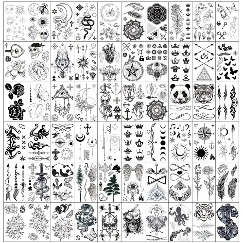 Vista 6 de Tatuajes temporales realistas – 60 hojas de tatuajes falsos pequeños, 30 piezas de tatuajes significativos con escrituras y palabras, 30 calcomanías
