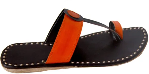Vista 5 de Zenith_Pantuflas de cuero hechas a mano para mujer, sandalias de cuero hechas a mano (negronaranja)