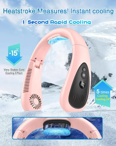 Vista 2 de Aire acondicionado de cuello, ventilador de cuello portátil de 5000 mAh con semiconductor de refrigeración de flujo de aire sin aspas, ventiladores