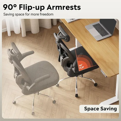 Vista 11 de DEVAISE Silla de Oficina de Respaldo Alto de Malla Ergonómica para Escritorio con Reposabrazos Abatibles, Reposacabezas Ajustable y Soporte Lumbar