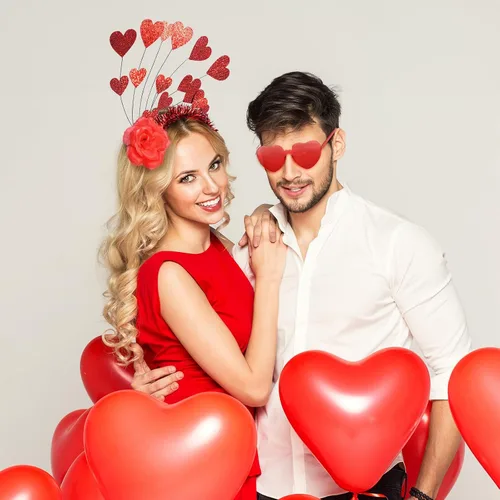 Vista 7 de Uderwarb Diadema de corazón y lentes de sol de corazón con corazones rojos con antena para el día de San Valentín