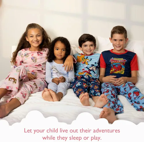 Vista 2 de Disney Girls 4-Piece Snug-fit Cotton Pajamas Set