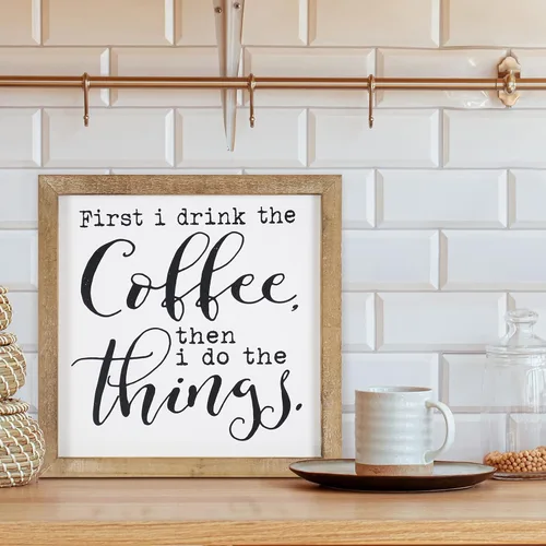Vista 6 de SANY DAYO HOME Letrero de café con marco de madera rústica, 12 x 12 pulgadas, decoración de pared para el hogar, cocina, barra de café
