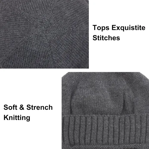 Vista 5 de Muryobao Gorro de punto con puños, cálido invierno con forro polar para hombre, gorro de acrílico suave
