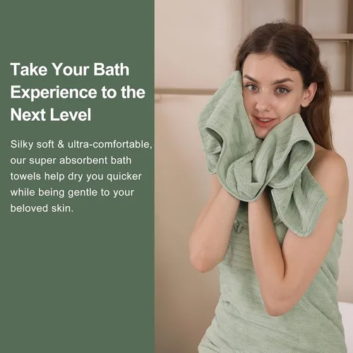 Vista 2 de Mistyrose Toalla de diseño acanalado (verde, toallas de baño de 4 piezas)