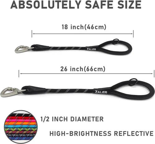 Vista 4 de ZALER Correa corta para perro, correa de tráfico de cuerda de 18 pulgadas para perros, correa reflectante con junta tórica, correa resistente