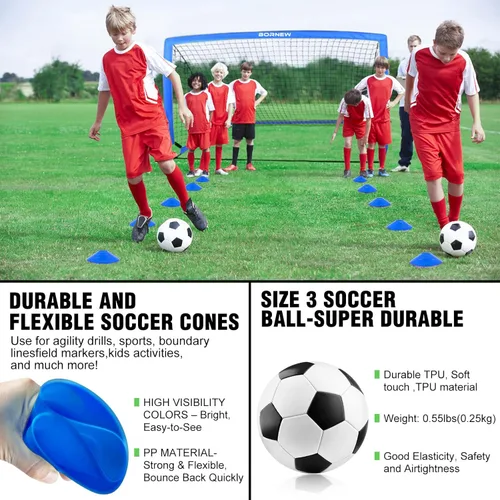 Vista 5 de Kids Soccer Goal for Backyard Set - 2 Set of 6X4 / 4X3 ft Toddler Soccer Nets Training Equipment, Soccer Ball, Pop Up Portable Soccer Set for Kids