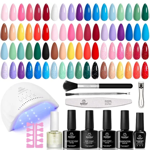 Vista 20 de Beetles - Kit de esmalte de uñas de gel con luz UV, 54 piezas, 32 colores A - Multicolor-32-54
