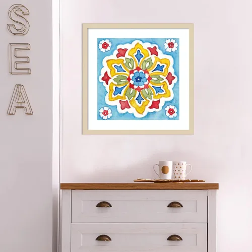 Vista 4 de Amanti Art Lienzo enmarcado para pared, 21 x 21 pulgadas, diseño de azulejos turcos IV de Cynthia Coulter, póster enmarcado para decoración