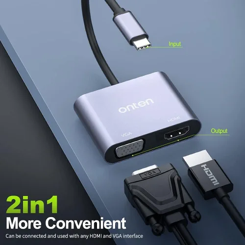 Vista 2 de ONTEN Adaptador USB C a HDMI VGA (2 en 1)