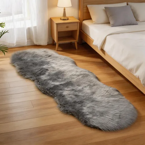 Vista 9 de Faux Fur Sheepskin Rug 2x6 ft, Fluffy Area Rug for Bedroom Living Room Aqua