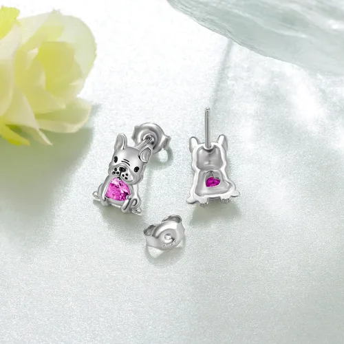 Vista 3 de Aretes de perro para mujer, plata de ley 925, diseño de bulldog francés, joyería de perro de animales, regalos para hija, nieta, niñas y mujeres