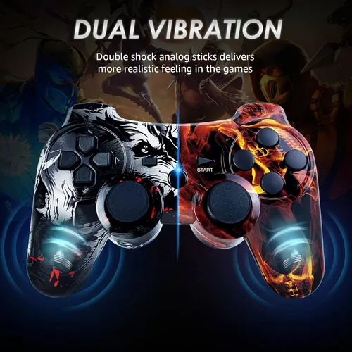 Vista 3 de CHENGDAO Controller for PS3 2 Pack Wireless Controller for Playstation 3 Game Remote with Double Shock, Upgrade Joystick Control for PS3 Remote with