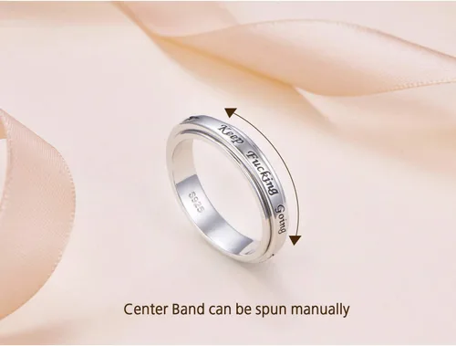 Vista 5 de Anillo giratorio de plata de ley 925 para hombres y mujeres, anillos antiestrés para ansiedad, alivio del estrés, TDAH, autismo, anillos con mensaje