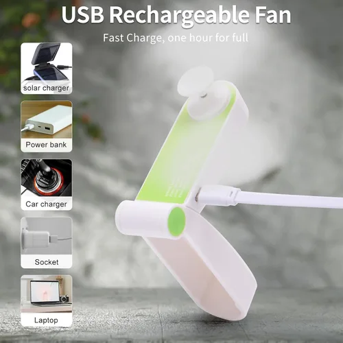 Vista 7 de Ventilador de mano personal, mini ventilador de bolsillo portátil, pequeño y ligero recargable por USB para deportes en casa, viajes al aire libre