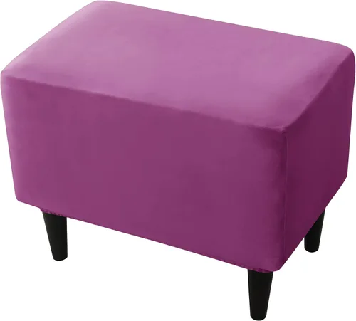 Vista 13 de CONRUSER Fundas elásticas para otomanas, fundas otomanas de terciopelo suave, fundas rectangulares pequeñas para taburete de almacenamiento, funda