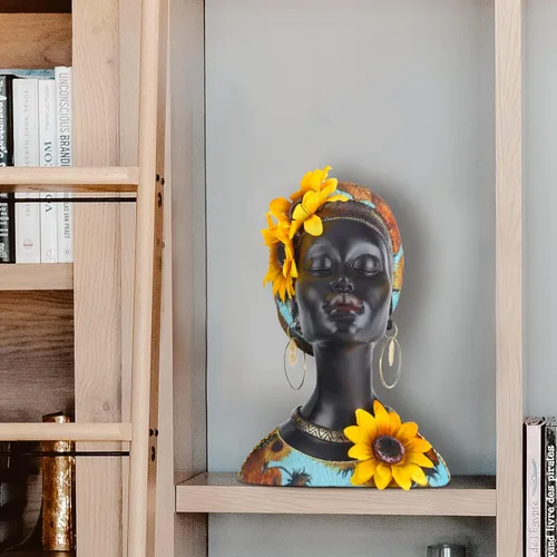 Vista 5 de Esculturas de arte africano, estatuas modernas de mujeres africanas, decoración de habitación, figuras africanas de resina, estatua de busto