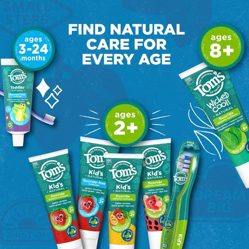 Vista 7 de Pasta de dientes en gel sin fluoruro para niños marca Tom's of Maine, 3 Count For Ages 3-24 Months, Great Training Toothpaste, Gently Cleans, Dye
