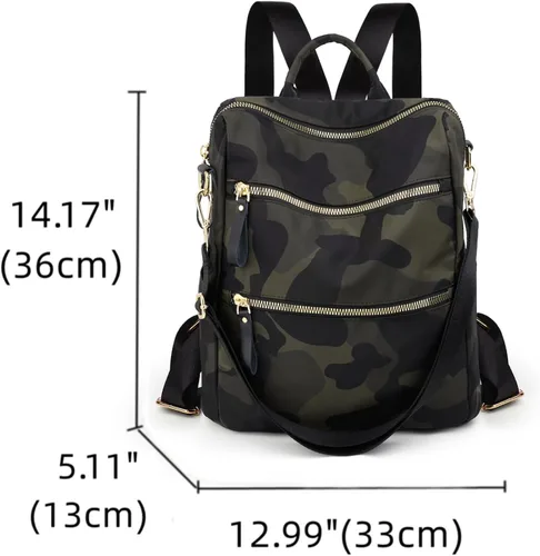 Vista 6 de Uromee Mochila para mujer, bolsa de hombro impermeable de nailon para viaje, 303 Camo, Mochilas Daypack