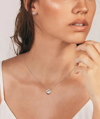 Vista 3 de YL Aretes redondos de plata de ley con forma de halo y diamante bailarín, aretes solitarios para mujer