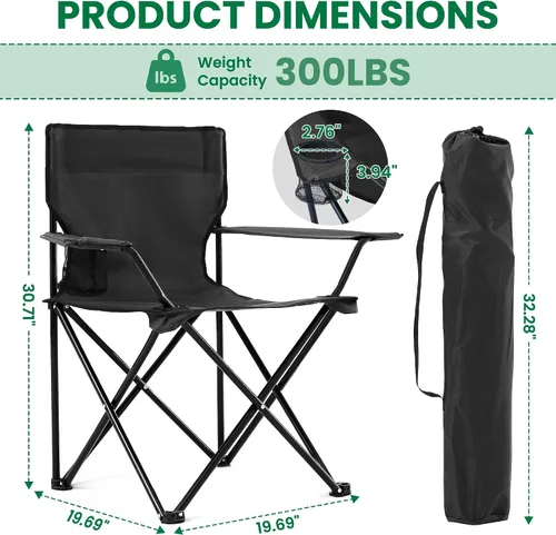 Vista 3 de Paquete de 4 sillas plegables de camping para adultos, sillas de playa portátiles plegables con bolsa de transporte y soporte para tazas, diseño