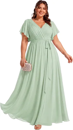 Vista 34 de Ever-Pretty Plus Vestidos de dama de honor formales de gasa para mujer Negro