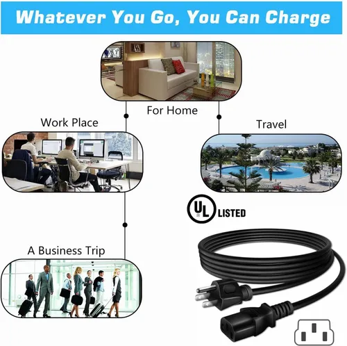 Vista 5 de Cable de alimentación de CA con certificación UL de 5 pies/4.9 ft para proyector ViewSonic PJ510 PJ513D PJ759 PJ760 PJ766D