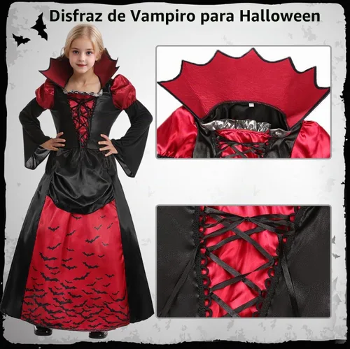 Vista 4 de Disfraz de vampiro para niñas, vestido de vampiro real, disfraz