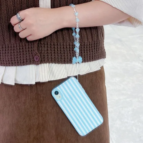 Vista 4 de Bonita funda a rayas para iPhone 6 Plus iPhone 6s Plus con cadena de cuentas, estética suave y delgada, funda protectora de poliuretano