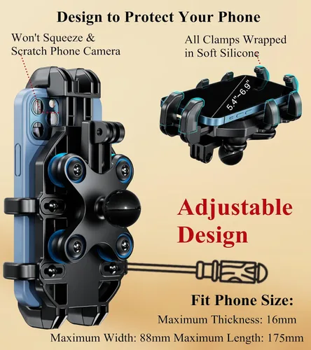 Vista 6 de BRCOVAN Soporte de teléfono UTV resistente con amortiguador de vibraciones Adjustable UTV Roll Cage Cellphone Clip for 5.4''-6.9'' Smartphones