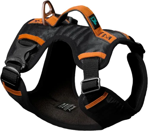 Vista 8 de Gooby Pioneer Arnés para perro con asa de control y capacidad de sujeción del cinturón de seguridad, grande, rojo No-pull front clip; Traffic