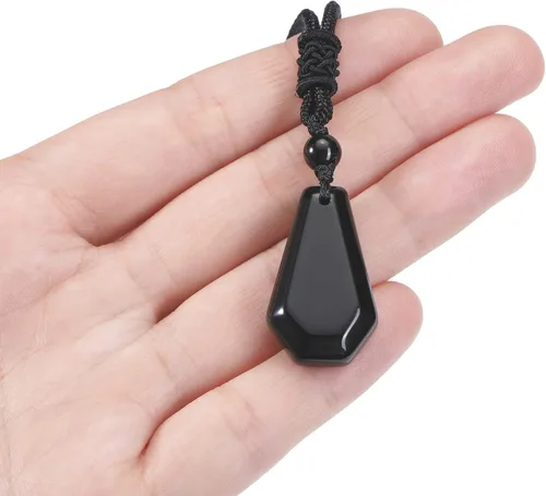 Vista 6 de Jovivi 2 collares de obsidiana negra de amatista para hombres y mujeres, piedras preciosas naturales curativas collares con colgante de cuerda