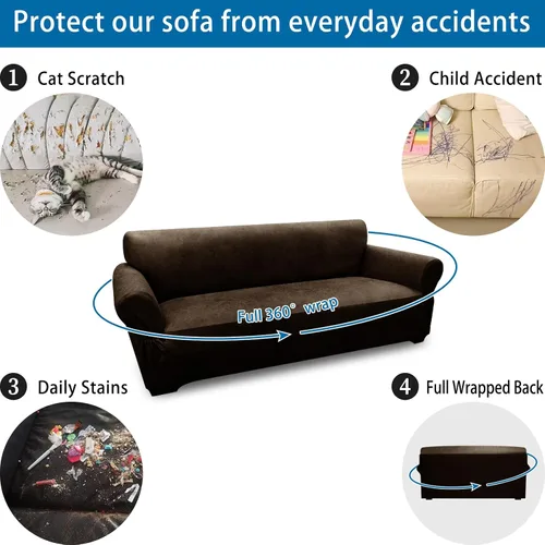 Vista 115 de Fundas para Sillón de 2 Piezas con Cojín en T, Fundas de Aspecto de Cuero para Sofá, Fundas para Sillas, Protector de Muebles Elástico, Funda