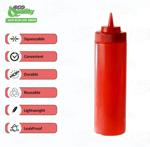Vista 2 de Botellas de plástico rojo de 24 onzas para condimentos, botella de chorro para salsas, aderezos, artes y manualidades, salsa de tomate, mostaza