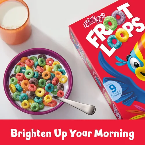 Vista 5 de Kellogg's Froot Loops - Cereal para desayuno frío, sabor a frutas, aperitivos de desayuno con vitamina C, paquete variado (4 cajas)