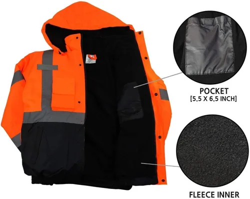 Vista 8 de WJ9011/12 - Chaqueta de seguridad para hombre, ANSI Clase 3 de alta visibilidad, impermeable