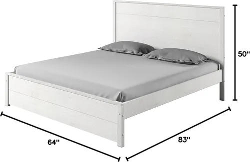 Vista 2 de Camaflexi Hampton Marco de cama rústico de madera maciza con cabecero, soportes de listones de madera, tamaño Queen, acabado blanco costero