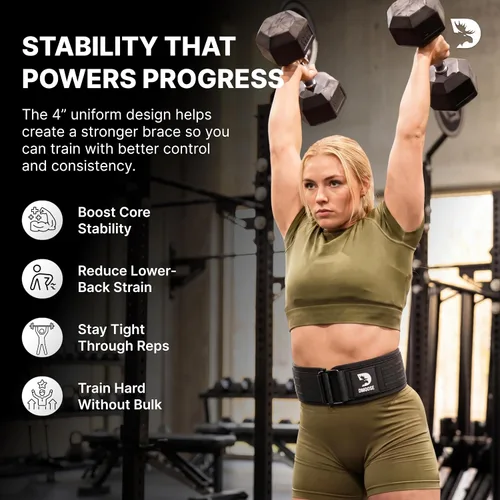 Vista 4 de DMoose Fitness Cinturón de levantamiento de pesas con bloqueo automático para hombres y mujeres, cinturón de nailon de 4 pulgadas para sentadillas