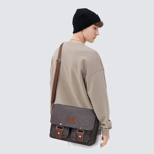 Vista 3 de Rexmore Bolsa de mensajero para hombre, bolso de hombro de lona, bolso cruzado vintage de 13.3 pulgadas para laptop