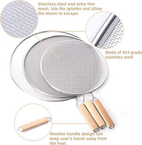 Vista 3 de Pantalla de salpicaduras de grasa 3PCS para sartén, protector de grasa de acero inoxidable Grease Splatter Guard Shield for Kitchen Frying Pan