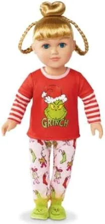 Vista 2 de My Life As Grinch Sleepover - Muñeca de Navidad coleccionable de 18 pulgadas con bonificación (rubia/azul)