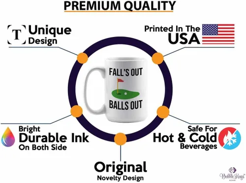 Vista 2 de Taza de café de golf de 15 onzas, color blanco, Fll's Out Ball's Out, campo de golf, juego de Birdie Putt, club de golf, carrito de juego Outoor