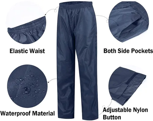 Vista 4 de V VALANCH Ropa de lluvia para hombre con bolsillo reflectante en el pecho y pantalones impermeables Azul