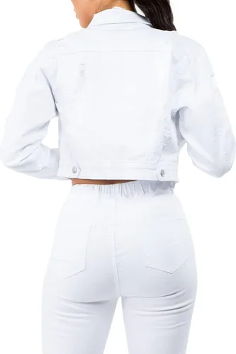 Vista 3 de Love Moda Chaqueta recortada clásica básica casual con botones destruidos para mujer