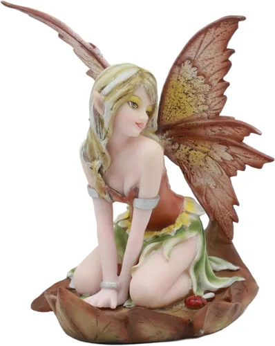 Vista 3 de Ebros - Estatua coleccionable de hada de otoño de 5 pulgadas de alto, Hada Pixie con mariquita
