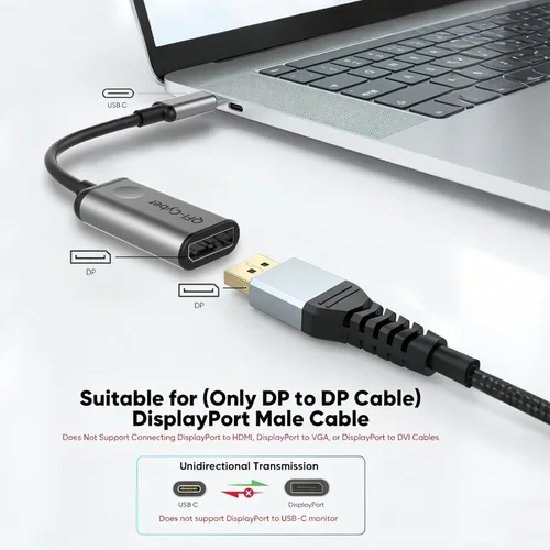 Vista 3 de Adaptador USB C a DisplayPort (4K), aluminio, convertidor portátil